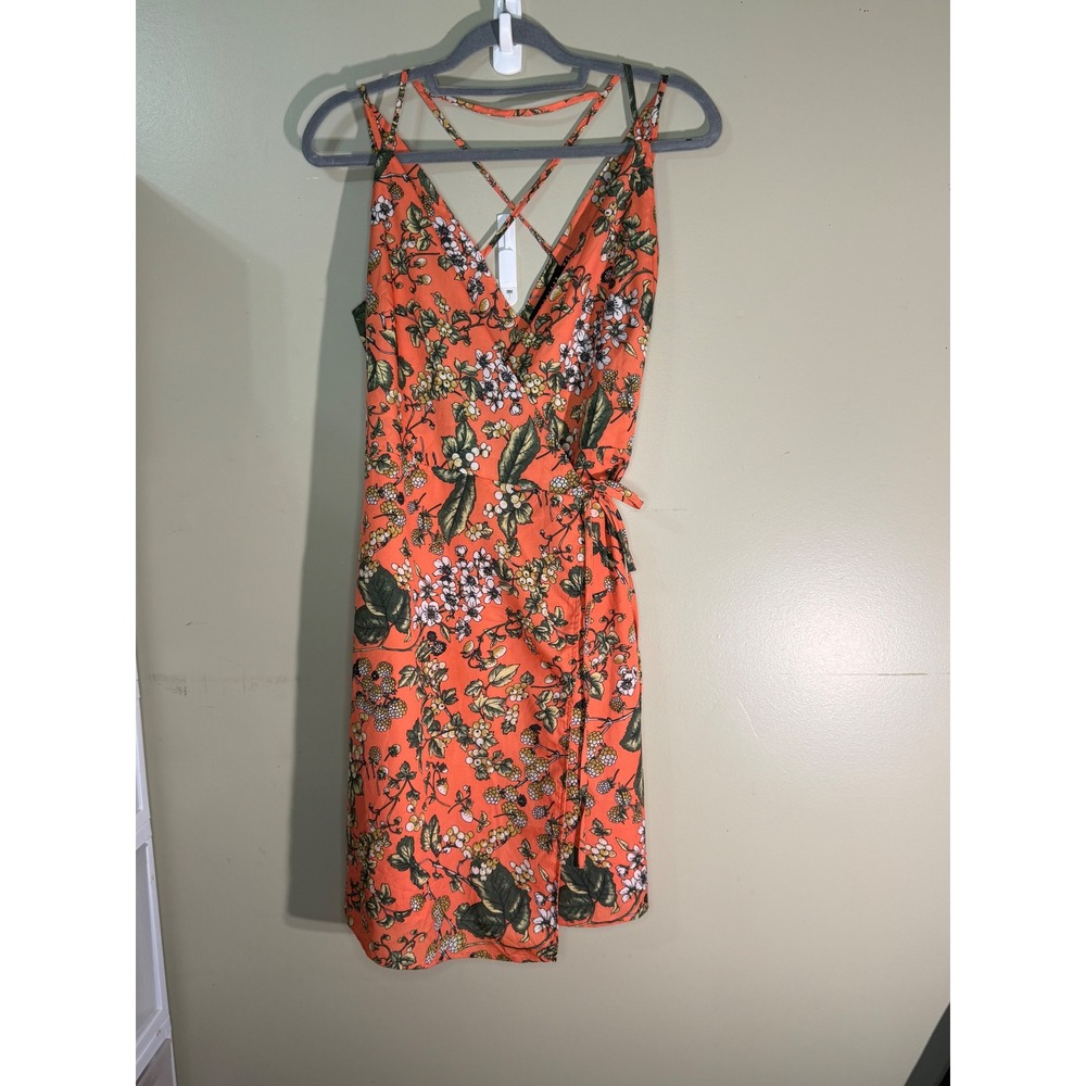 Angeleye London Orange Floral Fairycore Wrap Mini Dress Cross Back Summer 4